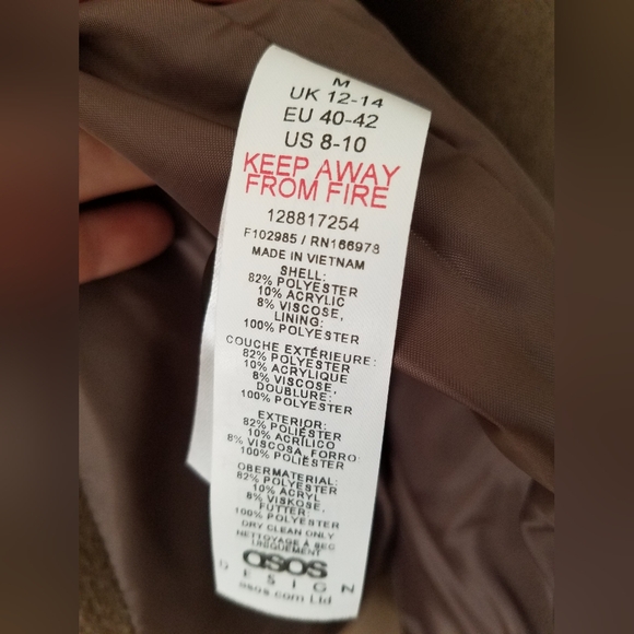 NWOT ASOS DESIGN Top Collar Boyfriend Belted Coat Mushroom Size Med - Picture 7 of 16